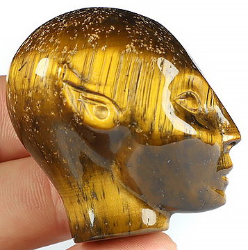 1.7" Gold Tiger's Eye Hand Carved Fairy Elf Alien Crystal Skull Companion Sculpture, Crystal Healing