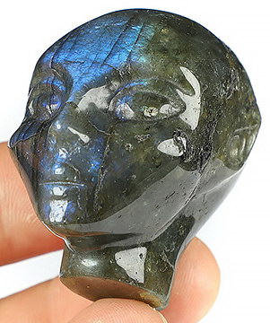 1.7" Labradorite Hand Carved Fairy Elf Alien Crystal Skull Companion Sculpture, Crystal Healing