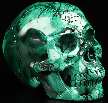 Gemstone 3.8" Malachite Hand Carved Crystal Skull, Super Realistic, Crystal Healing