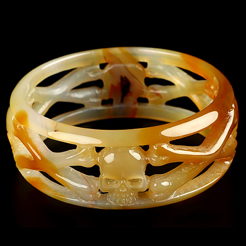 Agate Hand Carved Crystal Skull Bracelet/Bangle, Skull Jewelry