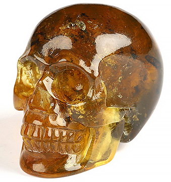 0.9" Baltic Amber Hand Carved Crystal Skull, Realistic, Crystal Healing