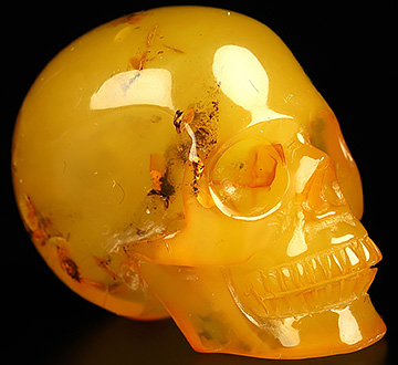 1.3" Baltic Amber Hand Carved Crystal Skull, Realistic, Crystal Healing