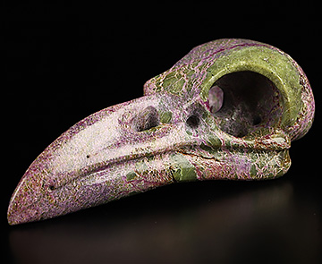 Gemstone 2.3" Stichtite and Serpentine Hand Carved Raven Crystal Skull  Sculpture, Crystal Healing