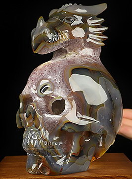 AWESOME 7.0" Amethyst & Agate Geode Carved Crystal Skull & Dragon, Crystal Healing