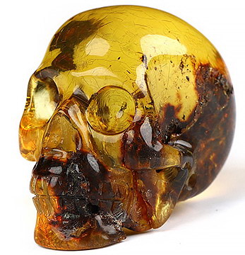 Amazing Gemstone Tiny 0.9" Dominican Blue Amber Carved Crystal Skull, Realistic