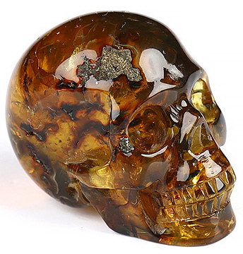 Amazing Gemstone Tiny 1.1" Dominican Blue Amber Carved Crystal Skull, Realistic