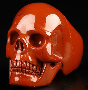 Size 9 1/2, Red Jasper Carved Crystal Skull Ring