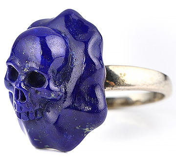Gemstone Size 8 1/2, Lapis Lazuli & 925 Sterling Silver Carved Crystal Skull Ring with 925 Sterling Silver