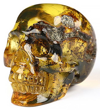 Amazing Gemstone Tiny 0.7" Dominican Blue Amber Carved Crystal Skull, Realistic