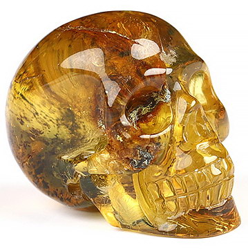 Amazing Gemstone Tiny 0.7" Dominican Blue Amber Carved Crystal Skull, Realistic