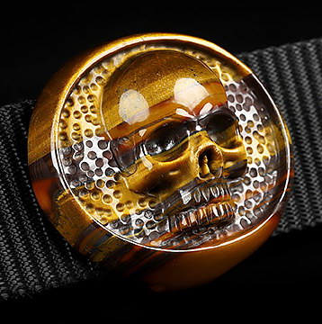 2.3" Tiger Iron Eye Carved Crystal Skull Buckle