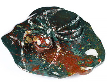 3.7" Bloodstone Hand Carved Crystal Spider Fine Art Sculpture, Crystal Healing