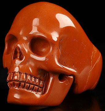 US Size #10 Red Jasper Hand Carved Crystal Skull Ring, Skull Jewelry