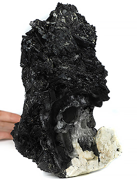 6.6" Black Tourmaline Hand Carved Crystal Skull Fine Art Sculpture, Crystal Healing