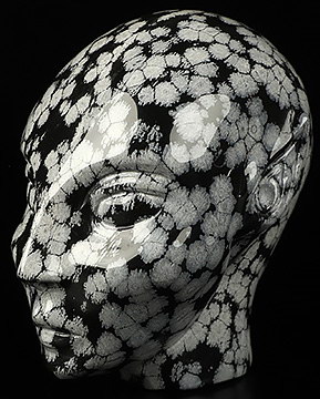 4.2" Snowflake Obsidian Hand Carved Fairy Elf Alien Crystal Skull Companion Sculpture, Crystal Healing