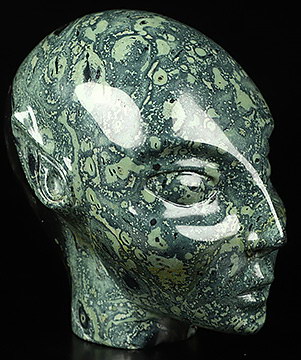 4.2" Kambaba Jasper Hand Carved Fairy Elf Alien Crystal Skull Companion Sculpture, Crystal Healing