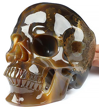 Super Realistic! Lifesized 6.9" Premium Brazilian Agate Hand Carved Crystal Skull, Crystal Healing