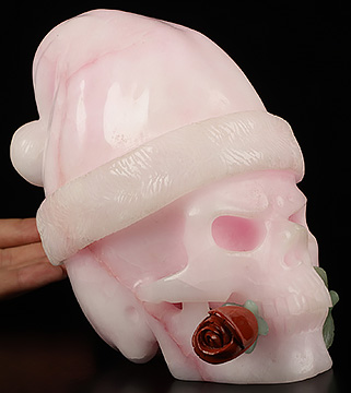 6.7" Pink Aragonite Hand Carved Crystal Skull Fine Art Sculpture, Crystal Healing