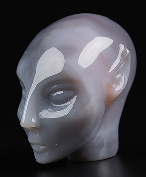 1.7" Premium Brazilian Agate Hand Carved Fairy Elf Alien Crystal Skull Companion Sculpture, Crystal Healing