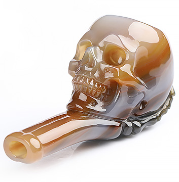 3.1" Premium Brazilian Agate Hand Carved Crystal Skull Pipe, Crystal Healing