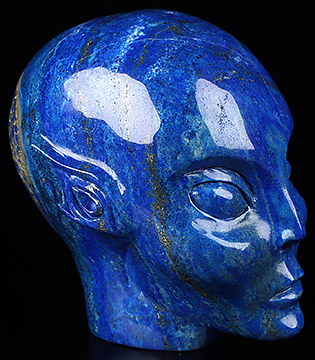 Gemstone 4.3" Lapis Lazuli Hand Carved Fairy Elf Alien Crystal Skull Companion Sculpture, Crystal Healing