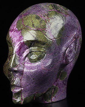 Gemstone 4.1" Stichtite and Serpentine Hand Carved Fairy Elf Alien Crystal Skull Companion Sculpture, Crystal Healing