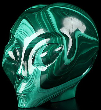 Gemstone 4.3" Malachite Star Being Female Alien Crystal Skull Companion, Hand Carved Gemstone Fine Art Sculpture, Reiki Healing Stone Statue