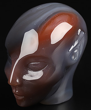 Gemstone 1.7" Mozambique Agate Hand Carved Fairy Elf Alien Crystal Skull Companion Sculpture, Crystal Healing