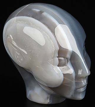 Gemstone 1.7" Mozambique Agate Hand Carved Fairy Elf Alien Crystal Skull Companion Sculpture, Crystal Healing