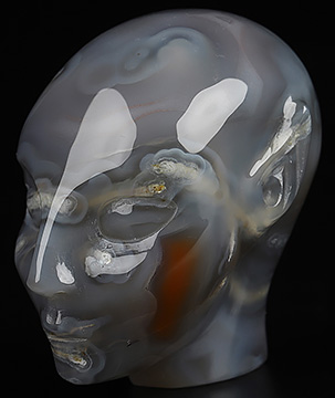 Gemstone 1.7" Mozambique Agate Hand Carved Fairy Elf Alien Crystal Skull Companion Sculpture, Crystal Healing