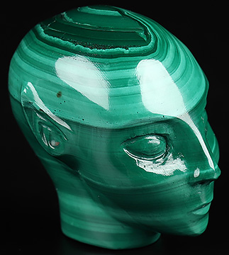 Gemstone 1.3" Malachite Hand Carved Fairy Elf Alien Crystal Skull Companion Sculpture, Crystal Healing