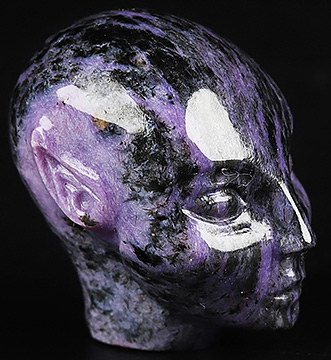 Gemstone 0.8" Russian Charoite Hand Carved Fairy Elf Alien Crystal Skull Companion Sculpture, Crystal Healing