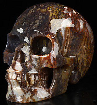 4.1" Red Moss Agate Hand Carved Crystal Skull, Realistic, Crystal Healing