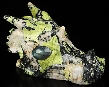 5.1" Hiso Jasper Hand Carved Crystal Dragon Skull with Labradorite Eyes Sculpture, Crystal Healing