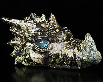 5.9" Hiso Jasper Hand Carved Crystal Dragon Head Skull with Labradorite Eyes Sculpture, Crystal Healing