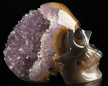 5.1" Agate Amethyst Druse Hand Carved Crystal Skull, Super Realistic, Crystal Healing