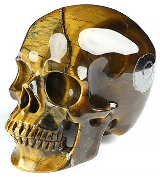 Gemstone 3.9" Blue & Gold Tiger's Eye Hand Carved Crystal Skull, Super Realistic, Crystal Healing