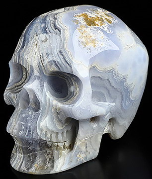 Gemstone 3.9" Blue Lace Agate Hand Carved Crystal Skull, Super Realistic, Crystal Healing