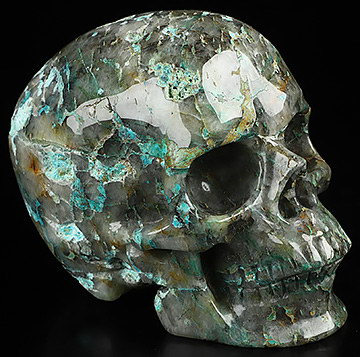 3.9" Chrysocolla Hand Carved Crystal Skull, Super Realistic, Crystal Healing
