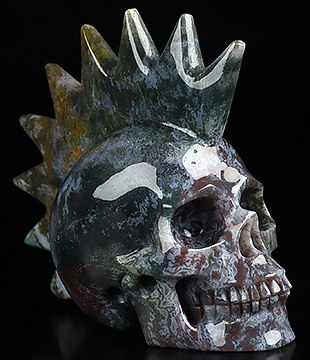 5.0" Green Moss Agate Hand Carved Crystal Skull, Super Realistic, Crystal Healing