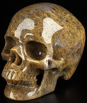 5.1" Sagenitic Japser Hand Carved Crystal Skull, Super Realistic, Crystal Healing
