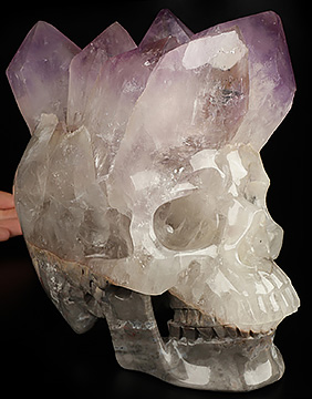 7.7" Agate Amethyst Druse Hand Carved Crystal Skull Fine Art Sculpture, Crystal Healing