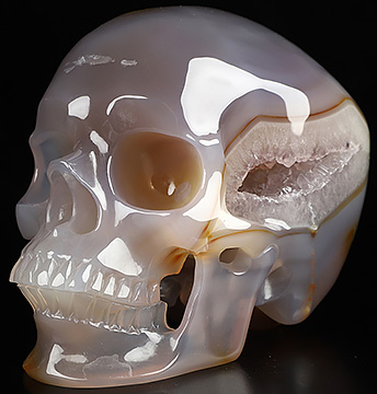 5.1" Premium Brazilian Agate Hand Carved Crystal Skull, Super Realistic, Crystal Healing