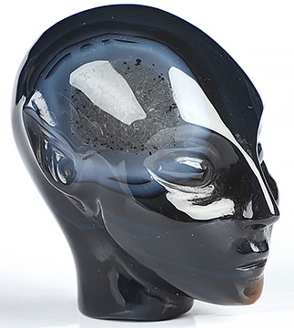 1.7" Premium Brazilian Agate Hand Carved Fairy Elf Alien Crystal Skull Companion Sculpture, Crystal Healing