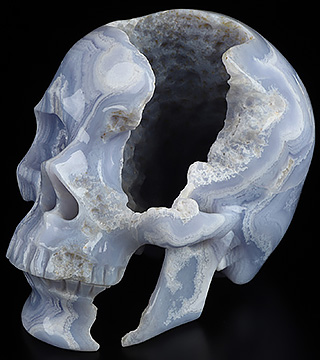 Gemstone 5.2" Blue Lace Agate Hand Carved Crystal Skull, Super Realistic, Crystal Healing