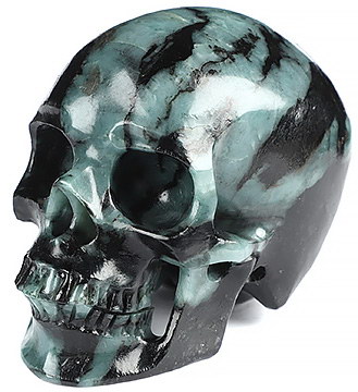 Gemstone 4.0" Emerald Hand Carved Crystal Skull, Super Realistic, Crystal Healing