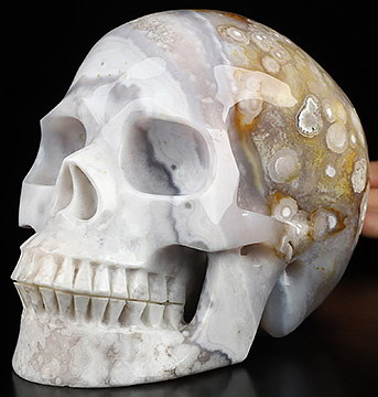 Gemstone Lifesized 6.8" Sakura Agate Hand Carved Crystal Skull, Realistic, Crystal Healing