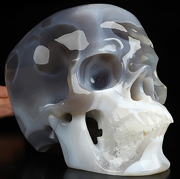 Super Realistic! Lifesized 7.0" Agate Hand Carved Crystal Skull, Crystal Healing