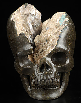 3.5" Quartz Geode Hand Carved Crystal Skull Fine Art Sculpture, Crystal Healing