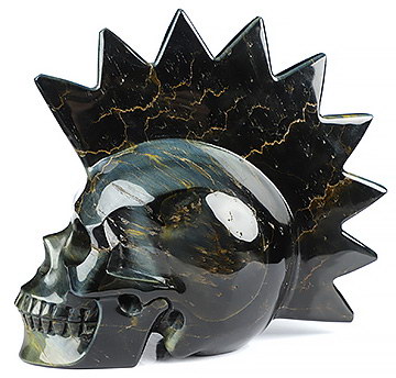 Gemstone 5.1" Blue & Gold Tiger's Eye Hand Carved Punk Crystal Skull Sculpture, Crystal Healing